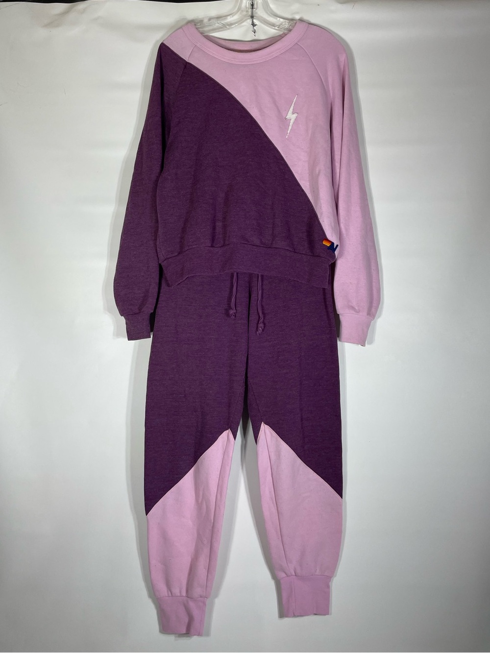 Aviator Nation Womems Medium Colorblock Tracksuit Crewneck Sweatpants FLAWS